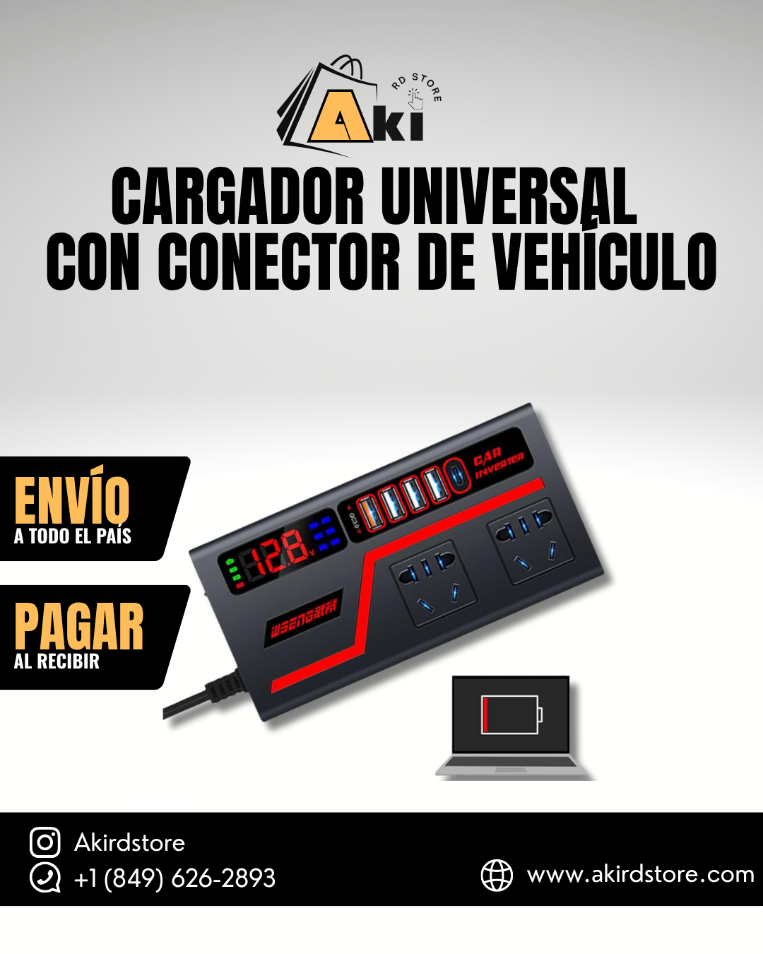CARGADOR UNIVERSAL CON CONECTOR DE VEHÍCULO INVERTER