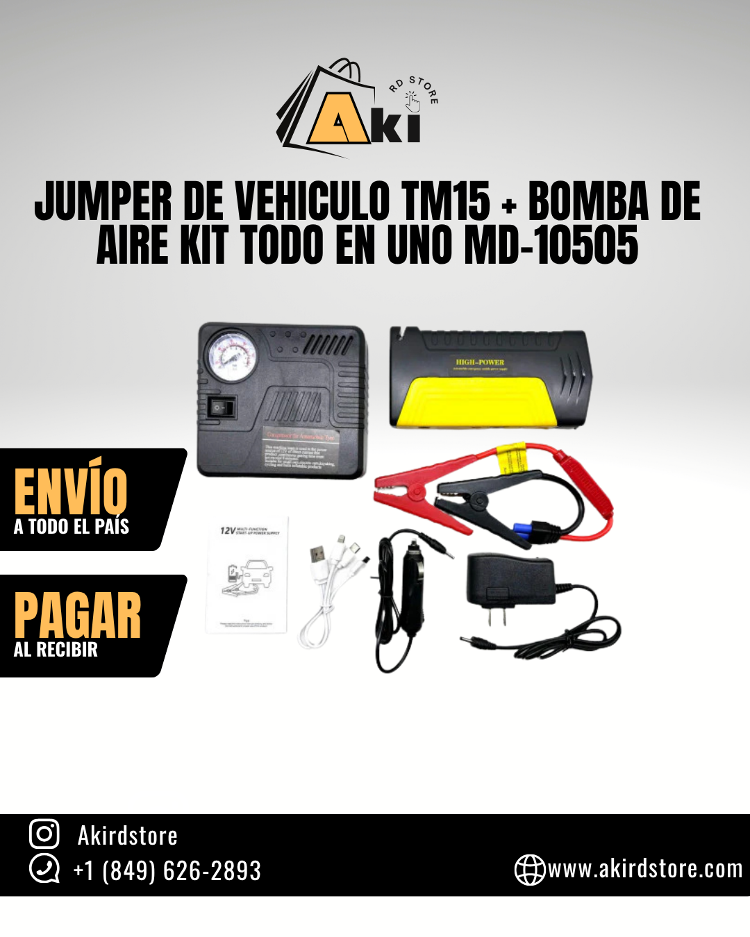 JUMPER DE VEHICULO TM15 + BOMBA DE AIRE KIT TODO EN UNO MD-10505